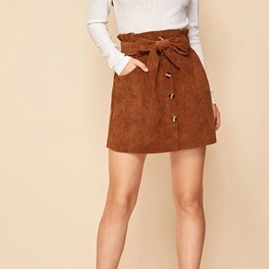 NWOT SHEIN Corduroy Button Skirt With Tie Belt